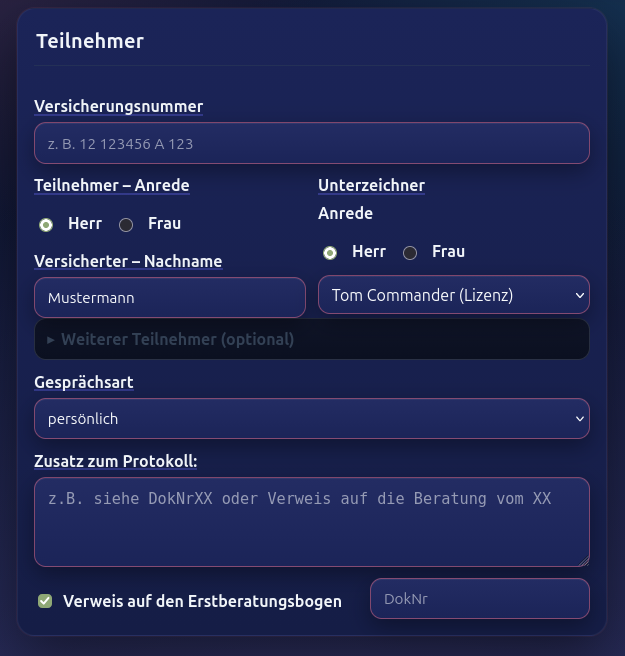 LTA Beratungsprotokoll Generator, Bild 2